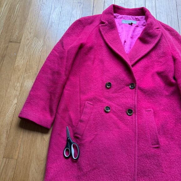 Gerard Darel Size FR 38 US 6 Fuchsia Double-Breasted Wool Blend Pea Coat Jacket - Picture 4 of 16
